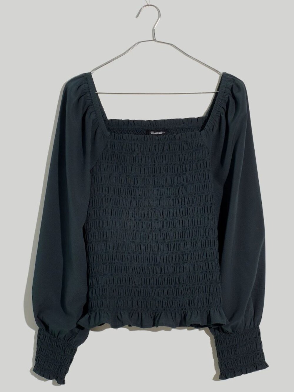 Madewell Lucie Bubble-Sleeve Smocked Long Sleeve Top